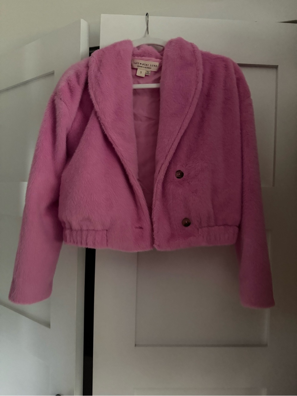 Women’s Pink Faux-Fur Cropped Jacket